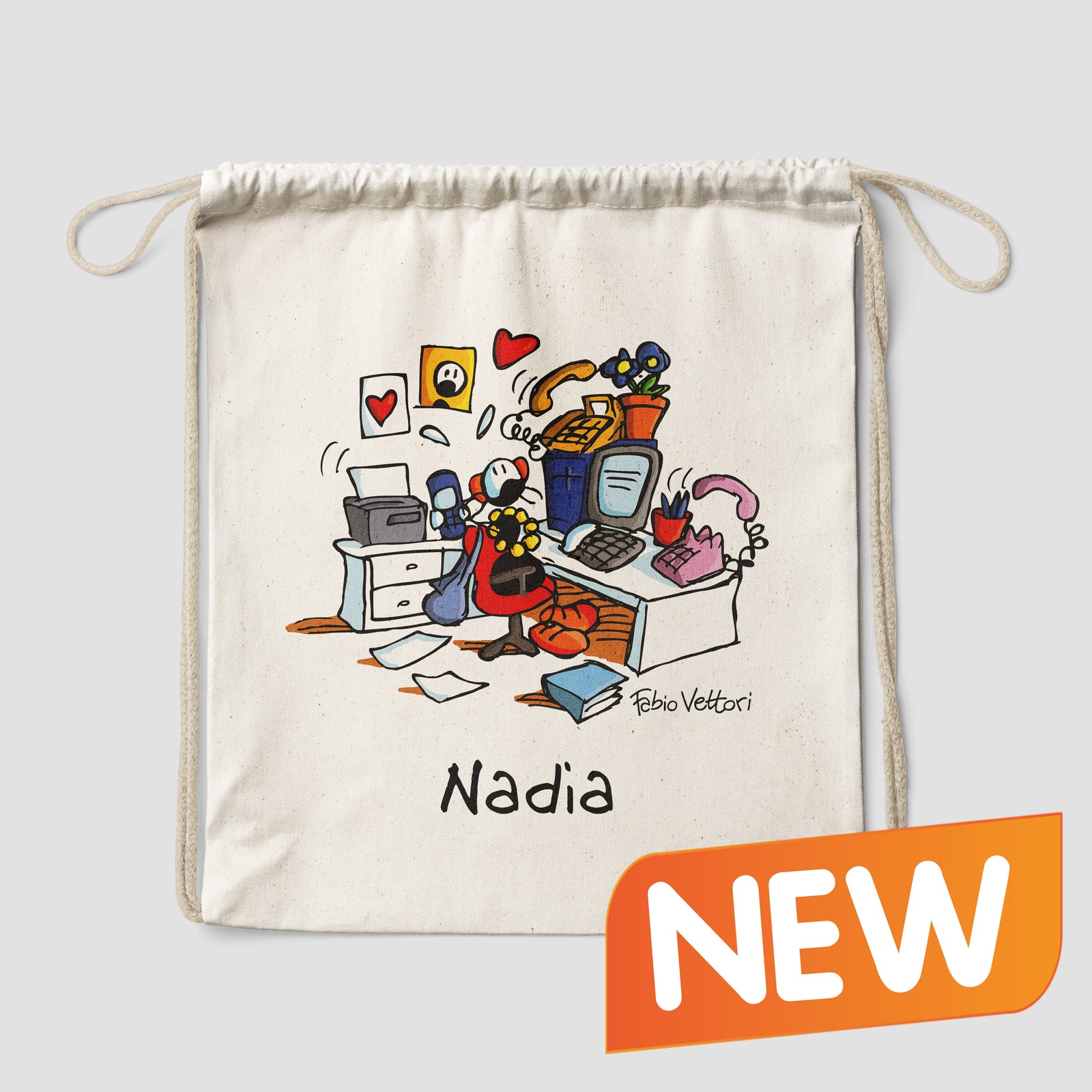 Sacca zaino personalizzata in cotone soggetto "Impiegata"