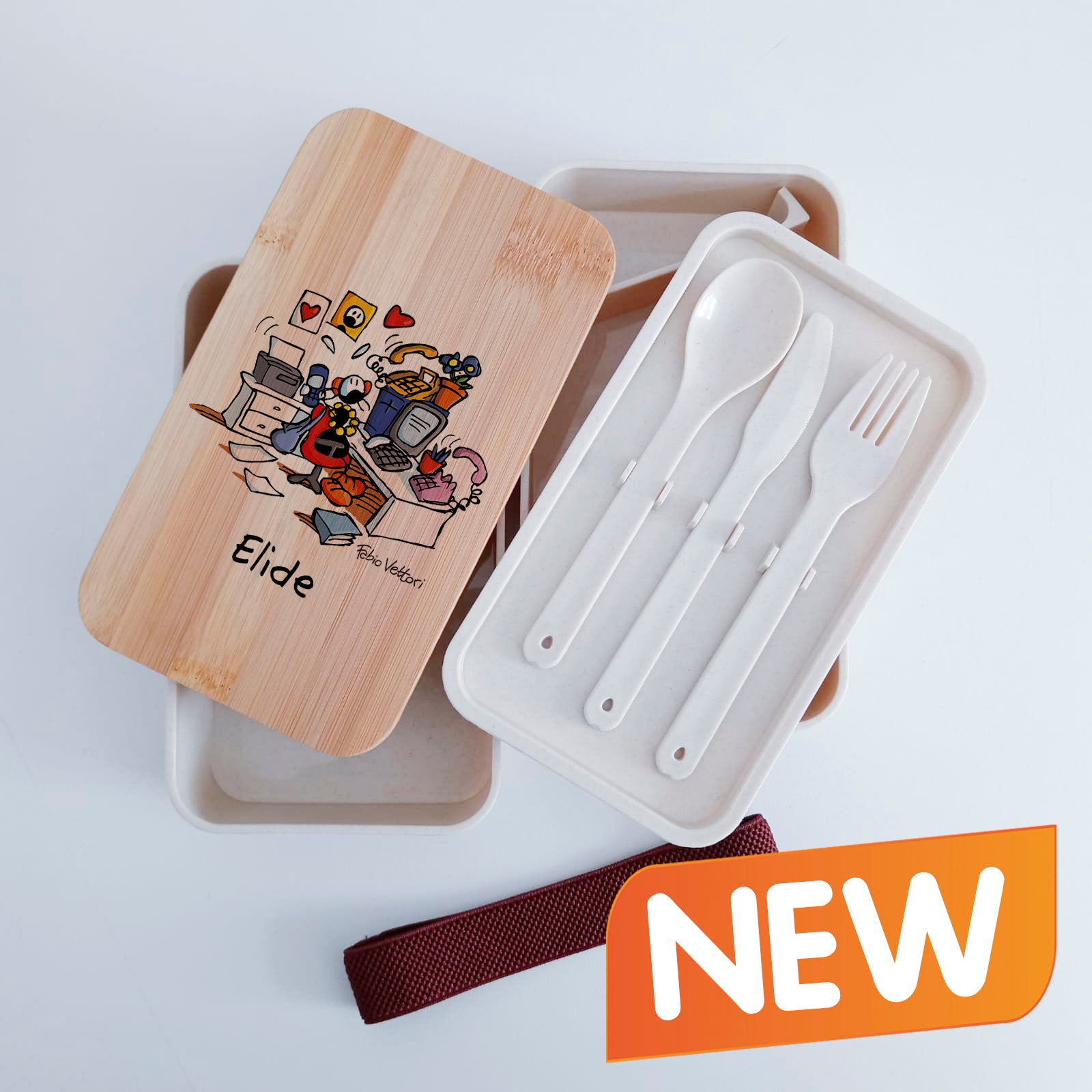 Scatola Porta Pranzo con coperchio in bambù e Posate Personalizzata soggetto "Impiegata"