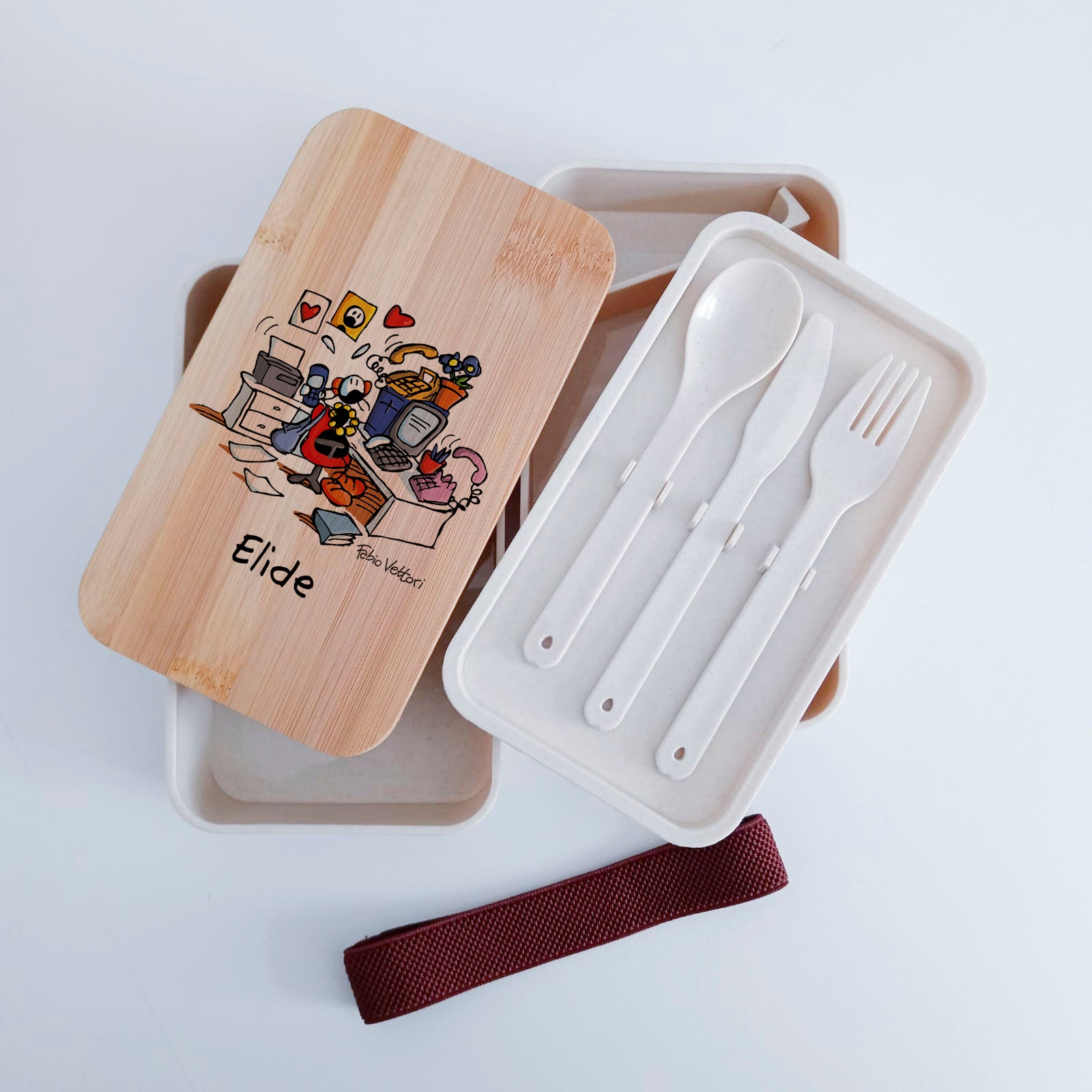Scatola Porta Pranzo con coperchio in bambù e Posate Personalizzata soggetto "Impiegata"