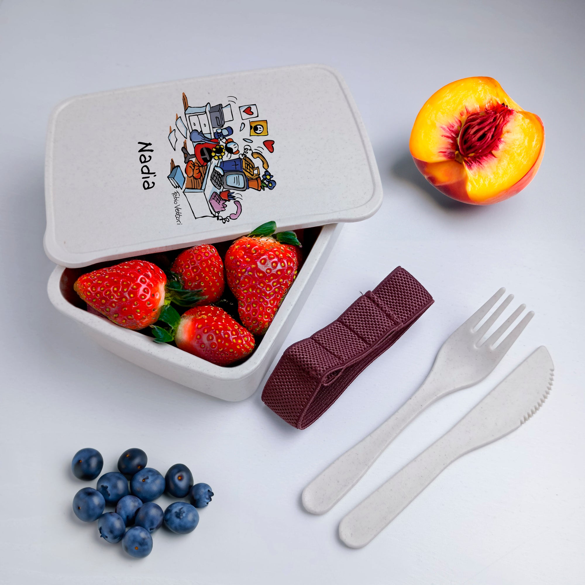 Lunch Box with Cutlery Holder Band Personalized with "Employee" Theme