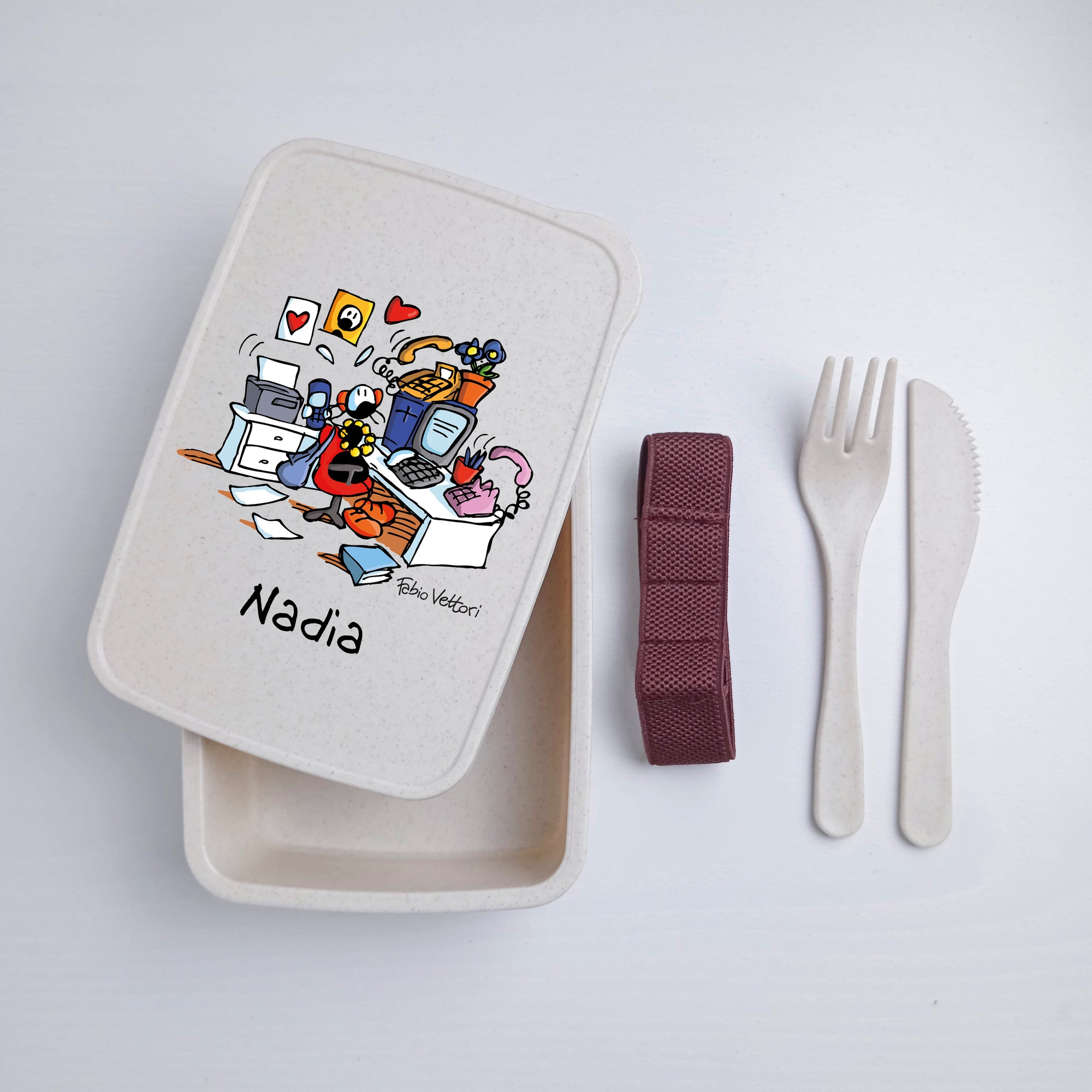 Lunch Box with Cutlery Holder Band Personalized with "Employee" Theme