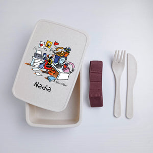 Lunch Box with Cutlery Holder Band Personalized with "Employee" Theme