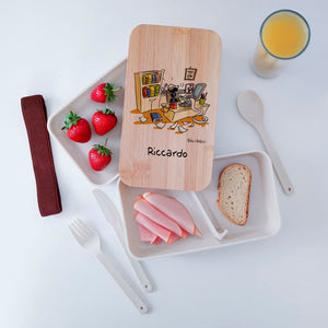 Scatola Porta Pranzo con coperchio in bambù e Posate Personalizzata soggetto "Impiegato"