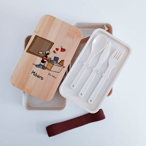 Scatola Porta Pranzo con coperchio in bambù e Posate Personalizzata soggetto "Insegnante"