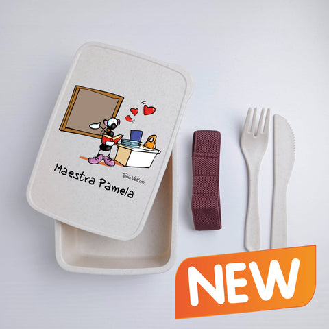 Scatola Porta Pranzo con Fascia Porta Posate Personalizzata soggetto "Insegnante"