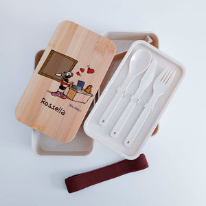 Scatola Porta Pranzo con coperchio in bambù e Posate Personalizzata soggetto "Insegnante"