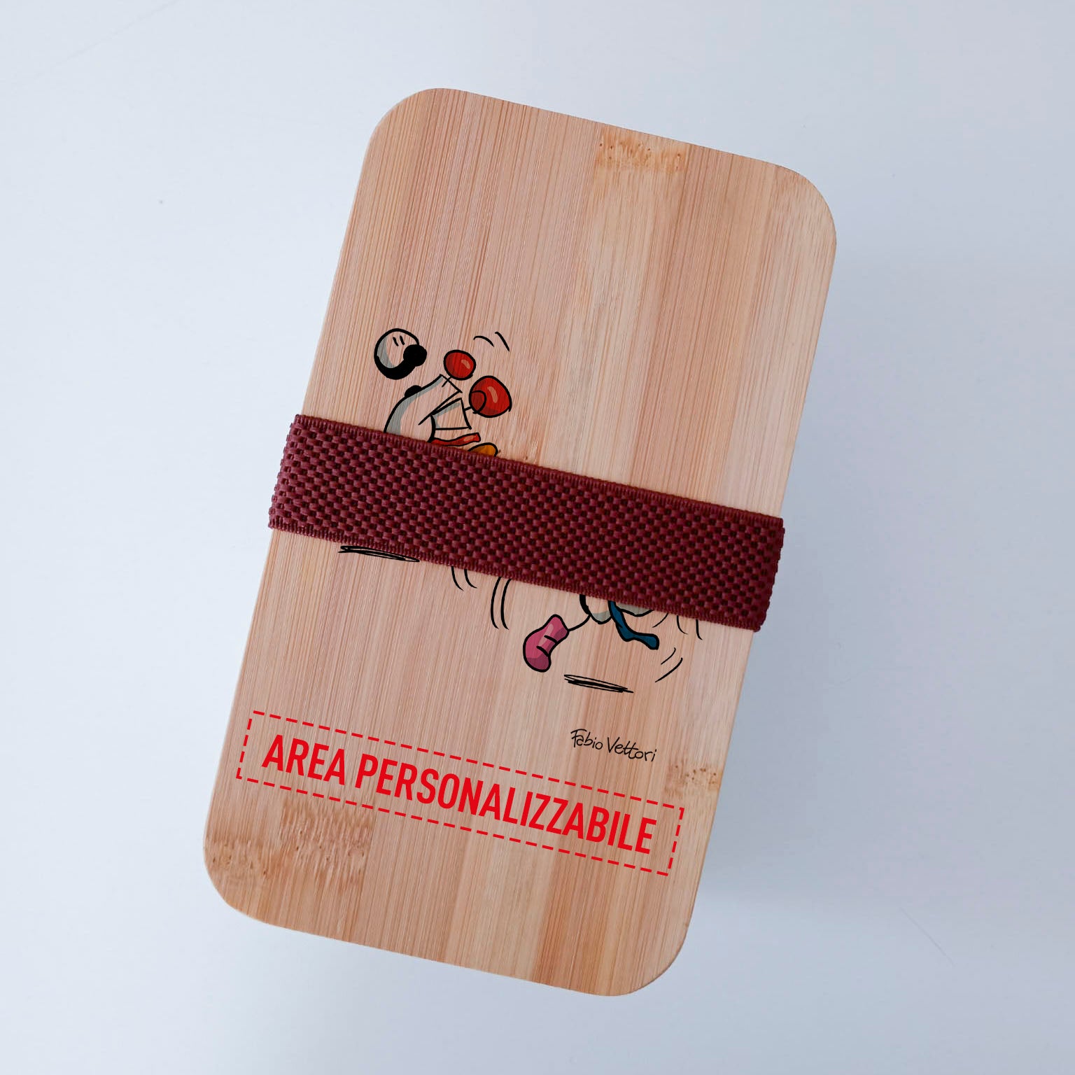 Scatola Porta Pranzo con coperchio in bambù e Posate Personalizzata soggetto "Karate"