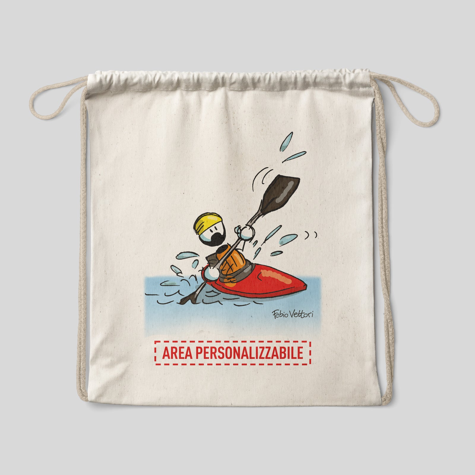 Sacca zaino personalizzata in cotone soggetto "Kayak"