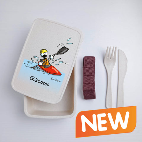 Scatola Porta Pranzo con Fascia Porta Posate Personalizzata soggetto "Kayak"