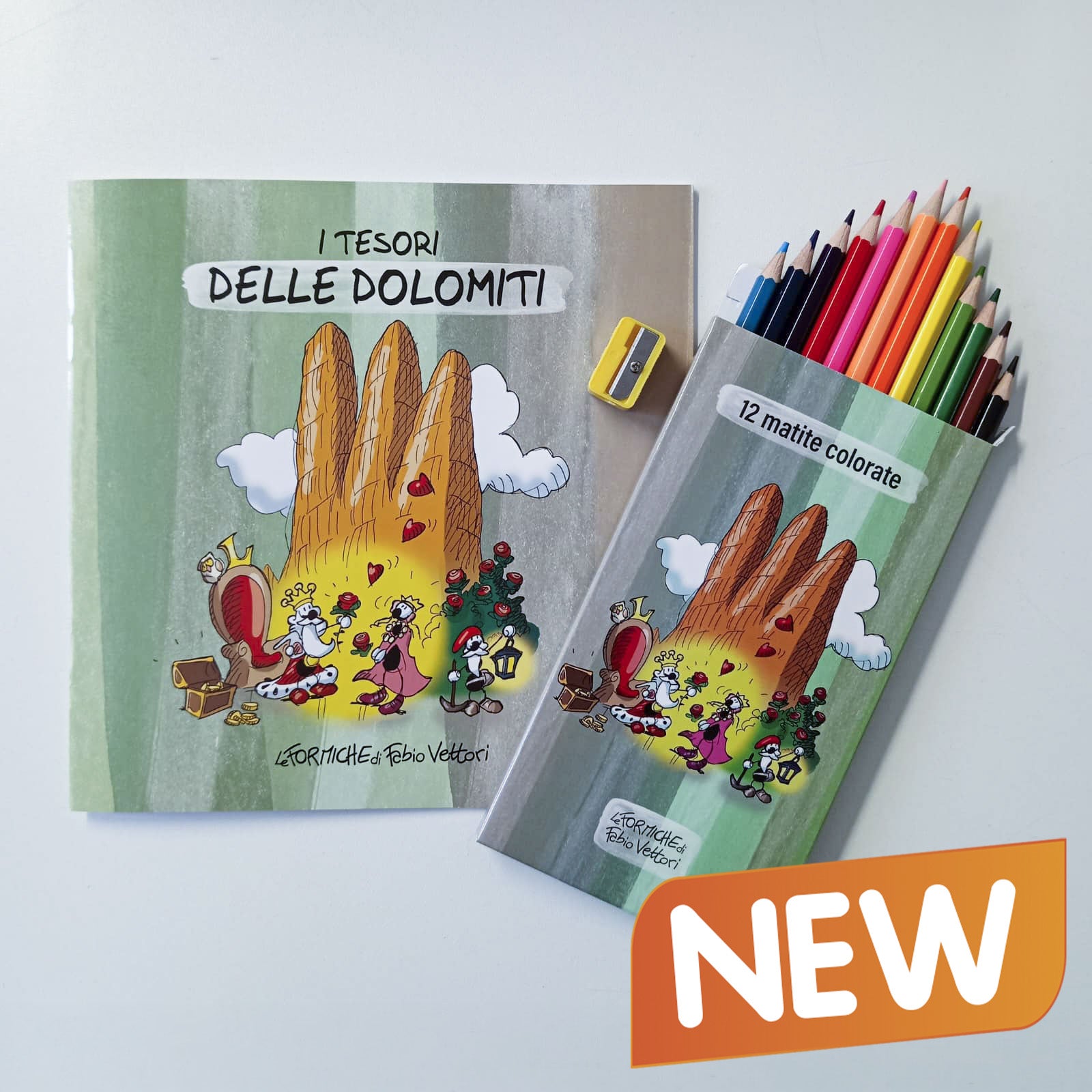 Kit Album da colorare +  Scatola da 12 matite colorate + Temperino