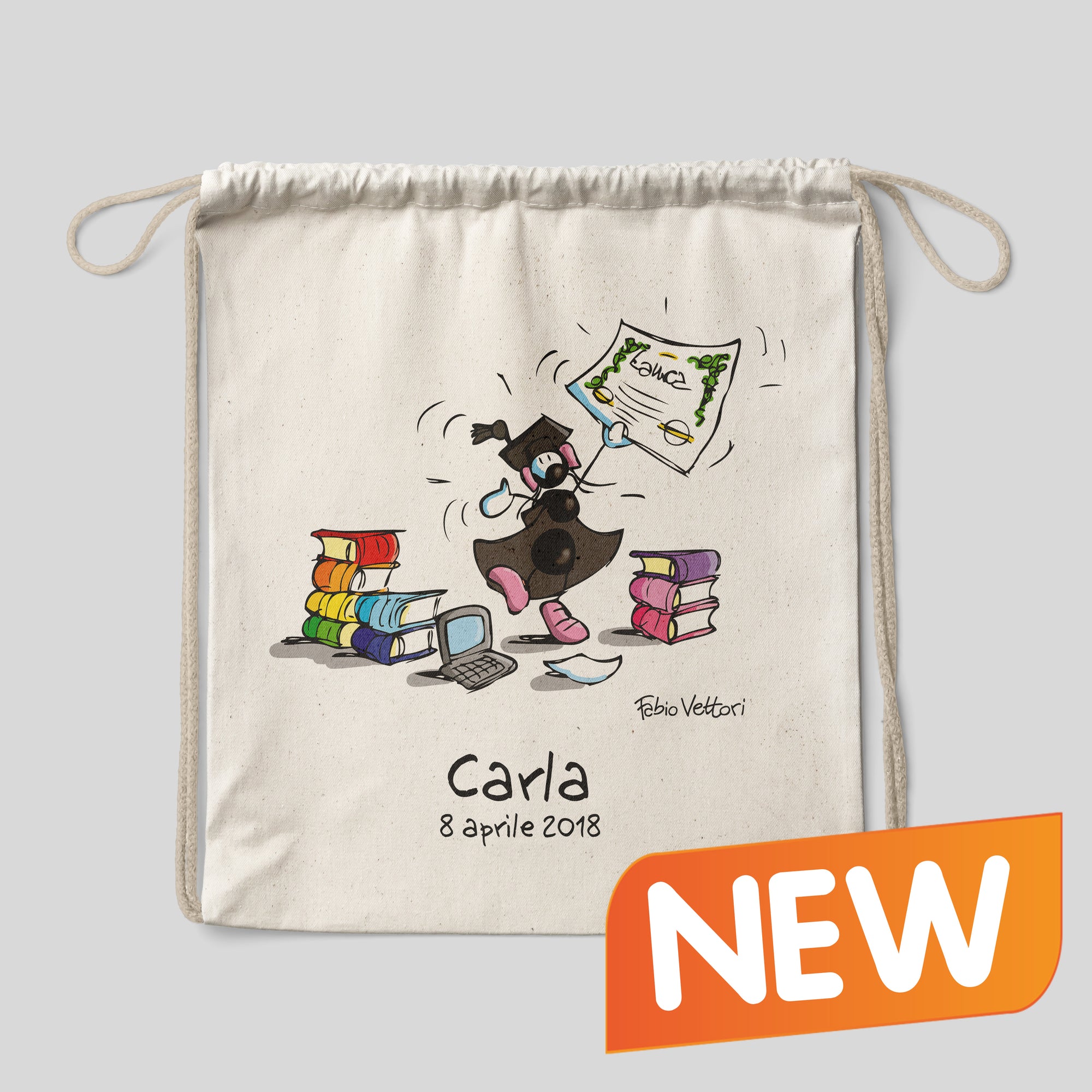Personalized cotton backpack bag with "Graduates" theme