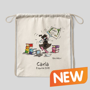 Personalized cotton backpack bag with "Graduates" theme