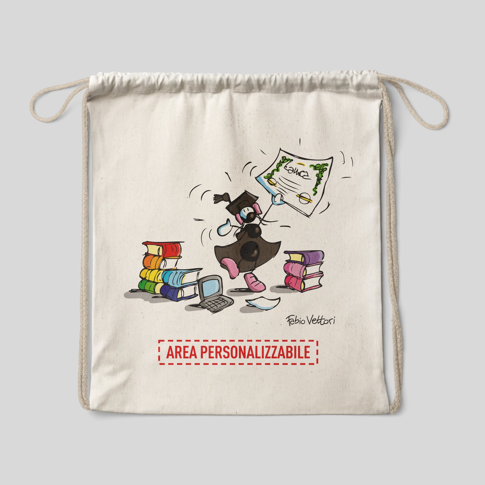 Sacca zaino personalizzata in cotone soggetto "Laureati"