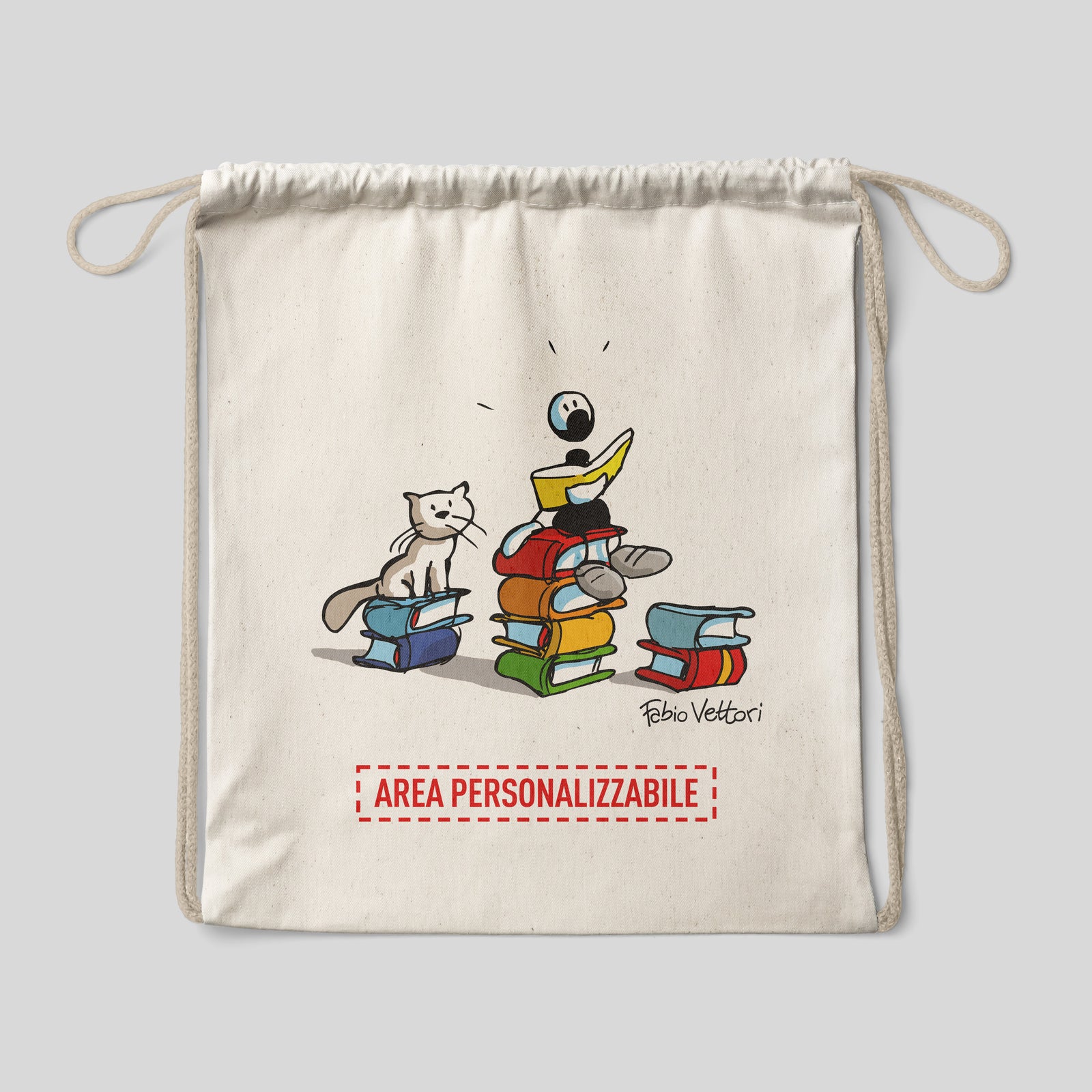 Sacca zaino personalizzata in cotone soggetto "Libri"
