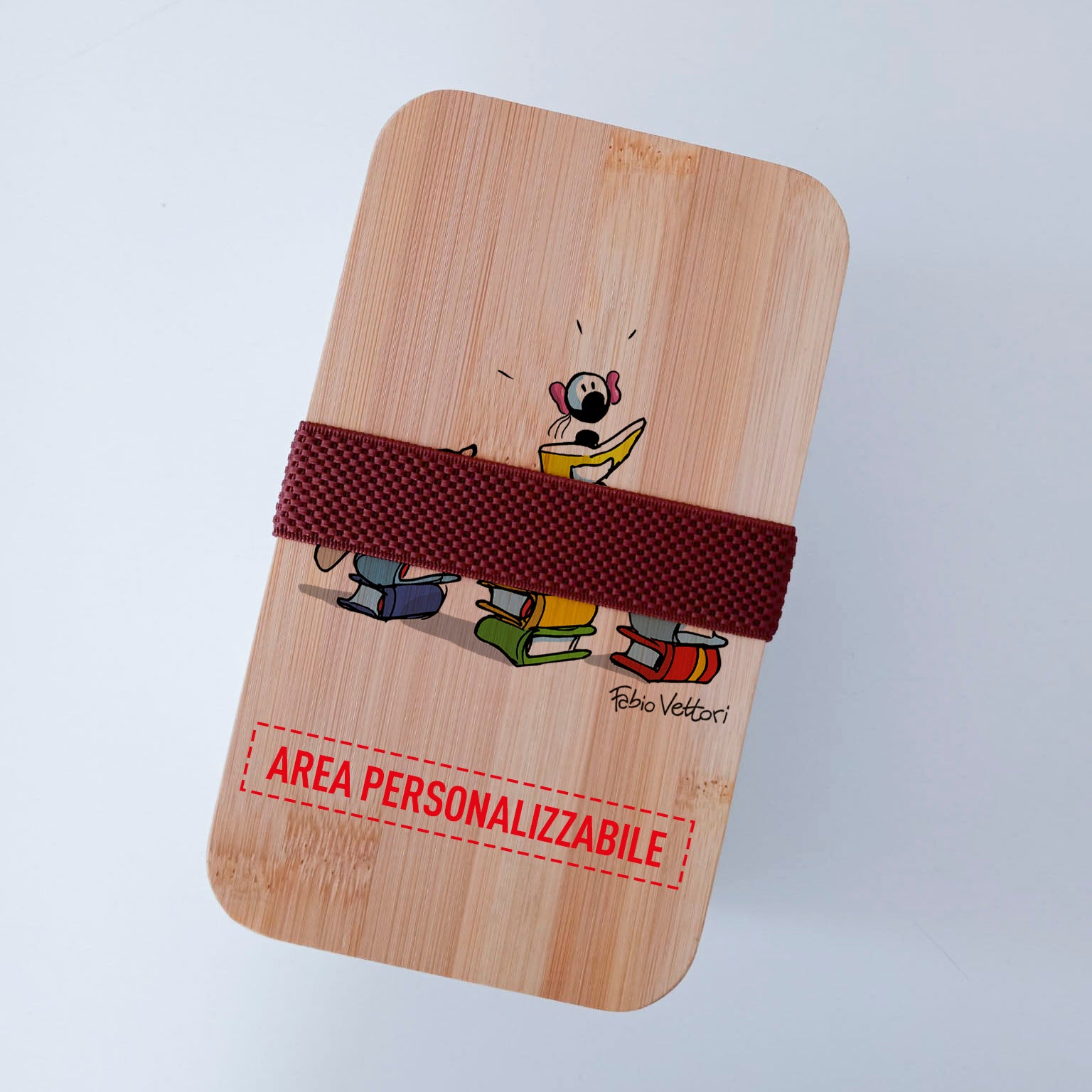 Scatola Porta Pranzo con coperchio in bambù e Posate Personalizzata soggetto "Libri"