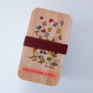 Scatola Porta Pranzo con coperchio in bambù e Posate Personalizzata soggetto "Logopedista"