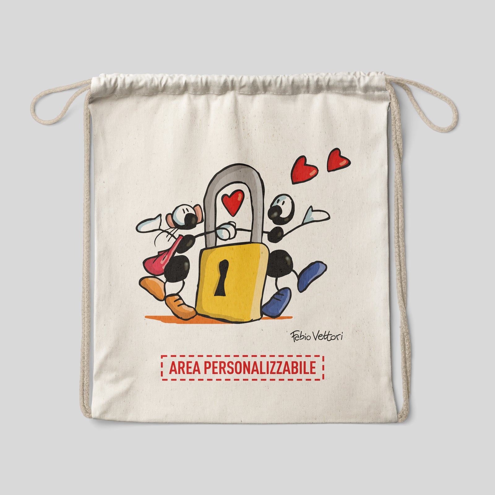 Personalized cotton backpack bag with "Padlock" motif