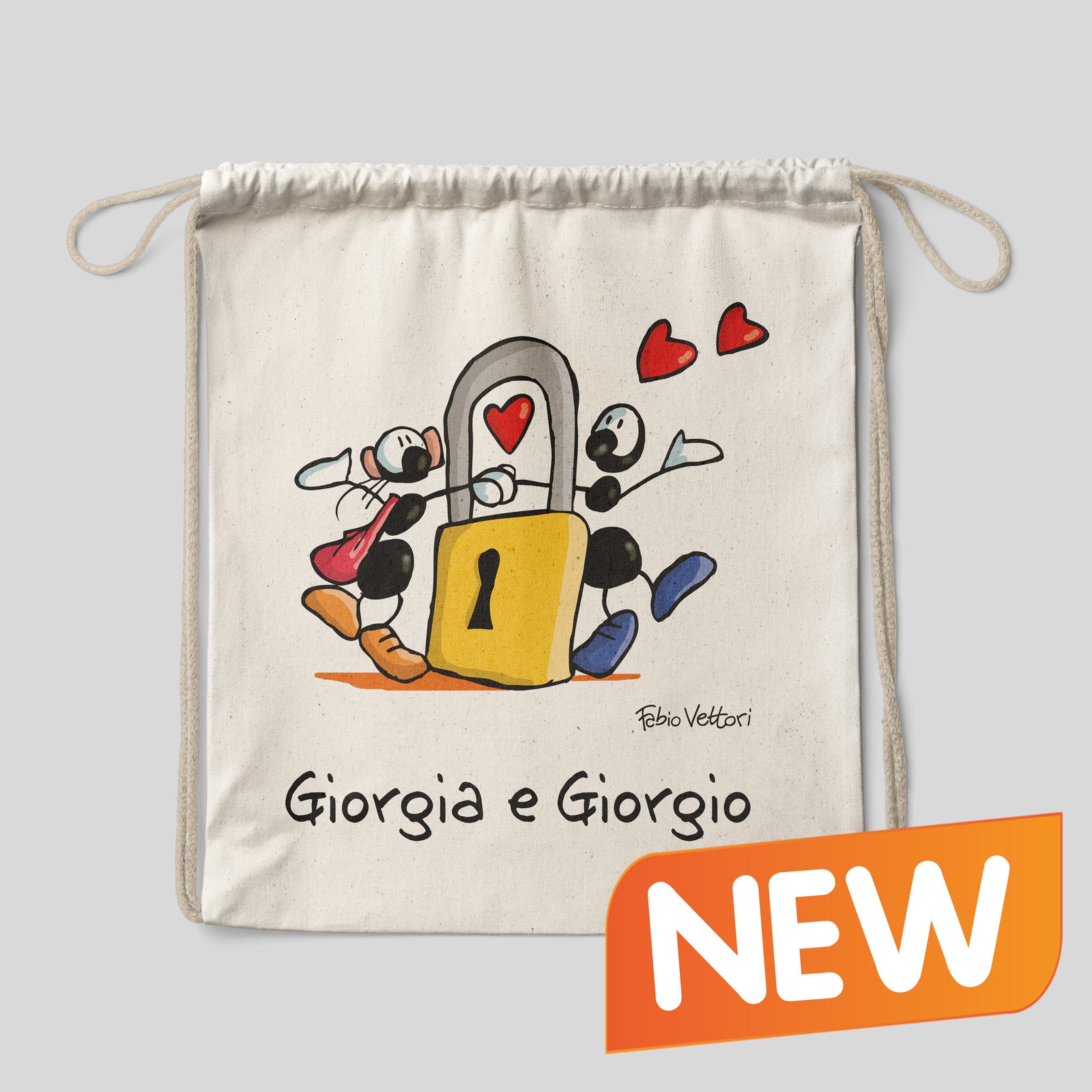 Personalized cotton backpack bag with "Padlock" motif