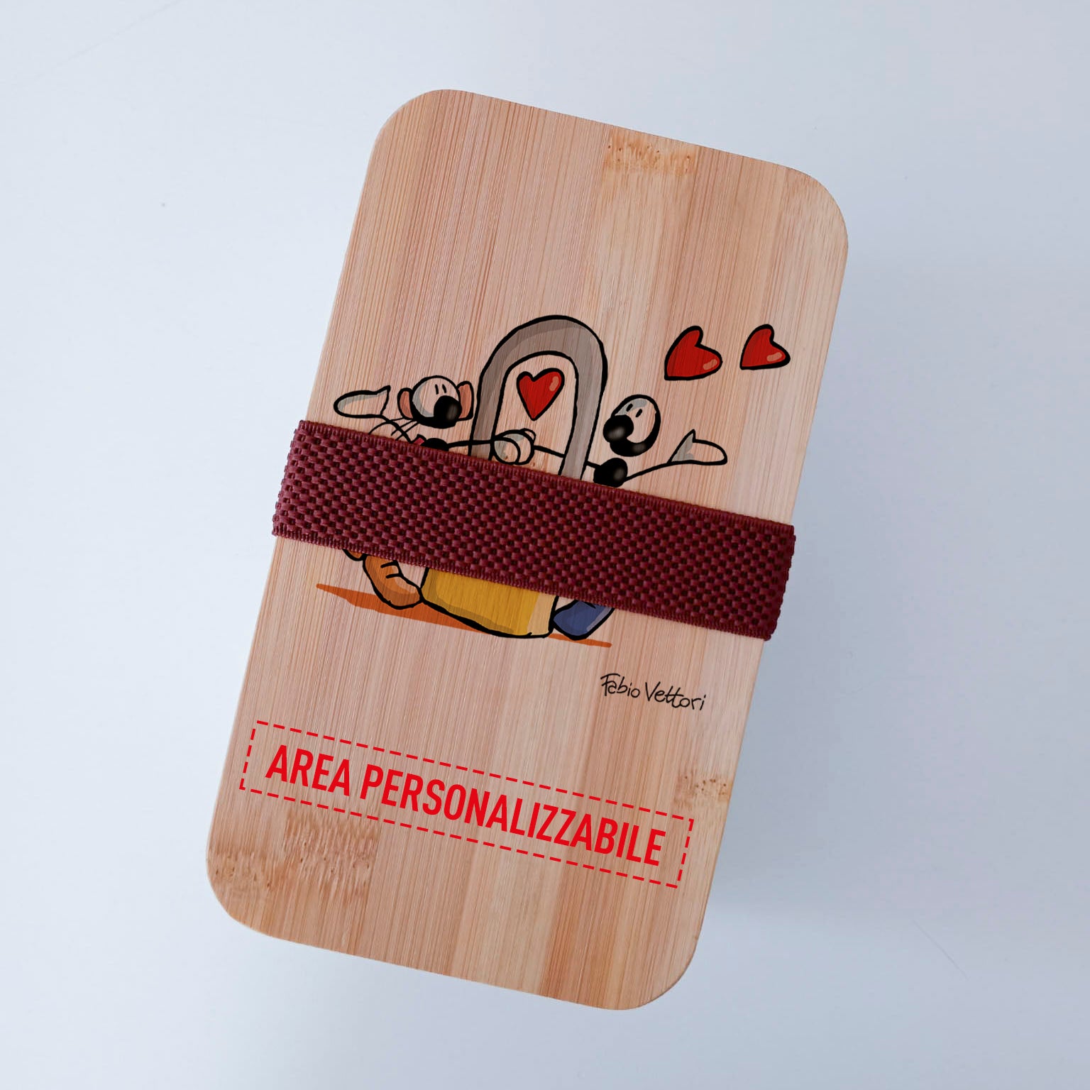 Scatola Porta Pranzo con coperchio in bambù e Posate Personalizzata soggetto "Lucchetto"