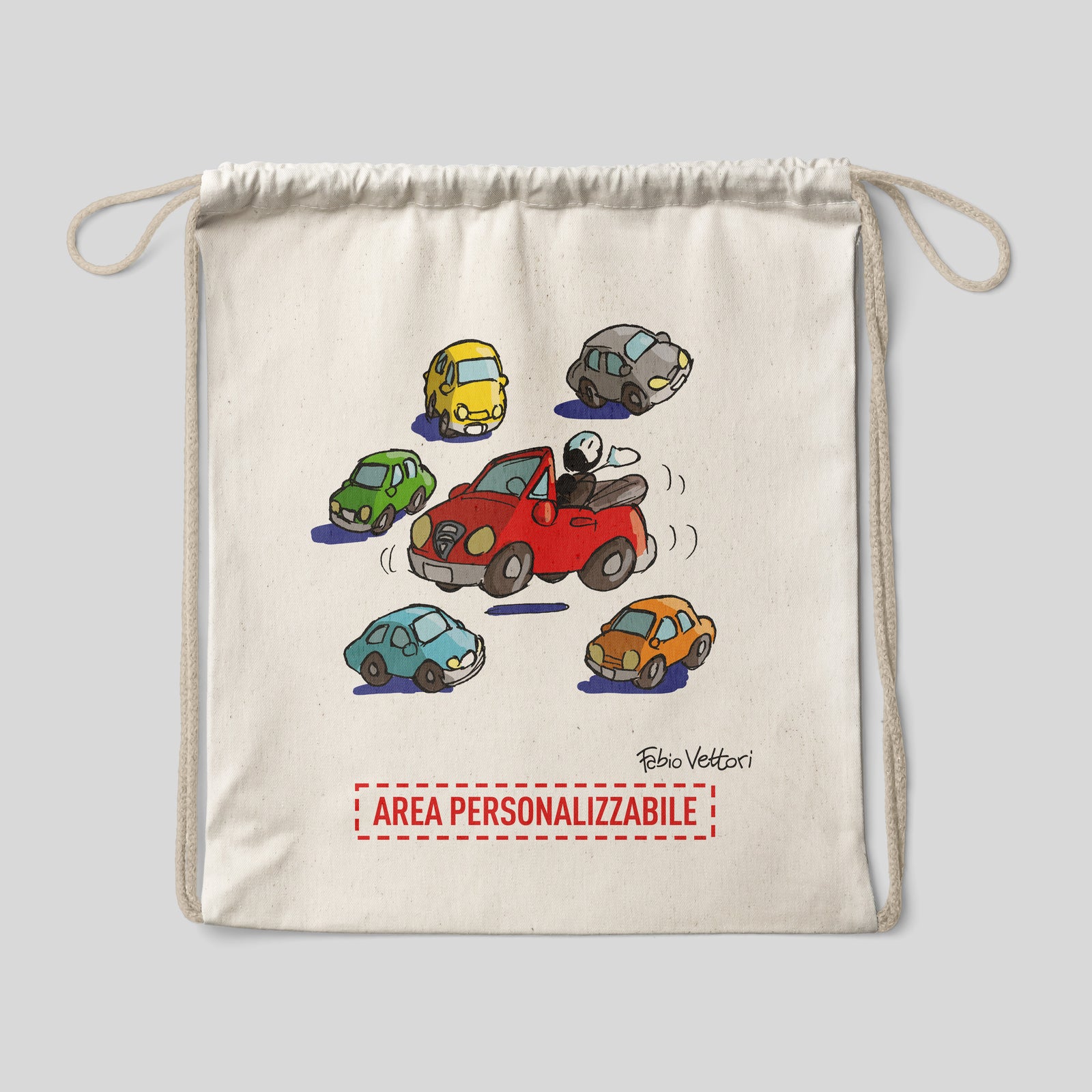 Sacca zaino personalizzata in cotone soggetto "Macchinine"