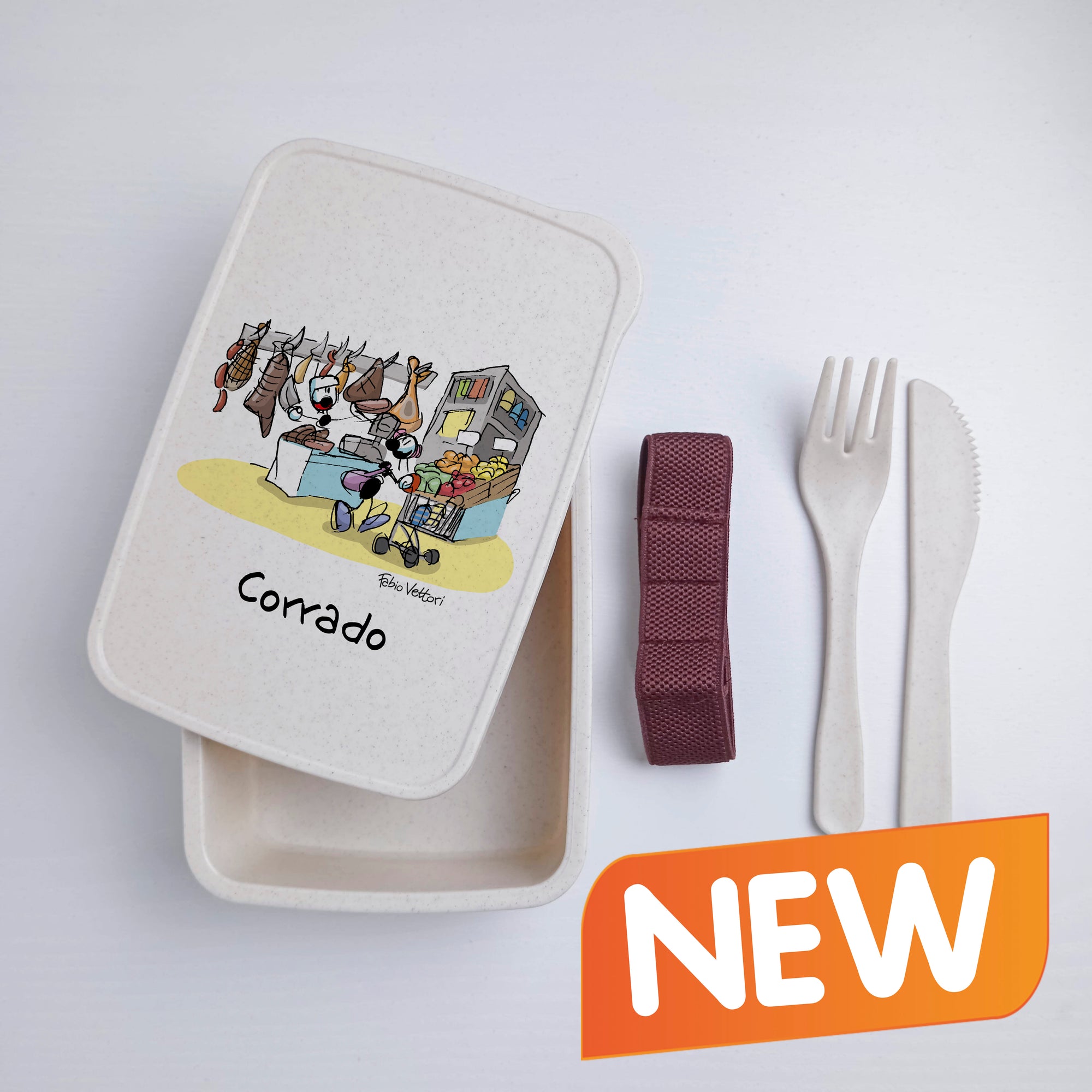 Lunch Box with Cutlery Holder Band Personalized "Butcher" Subject
