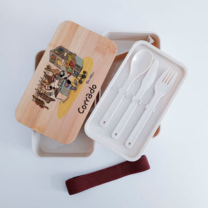 Scatola Porta Pranzo con coperchio in bambù e Posate Personalizzata soggetto "Macellaio"