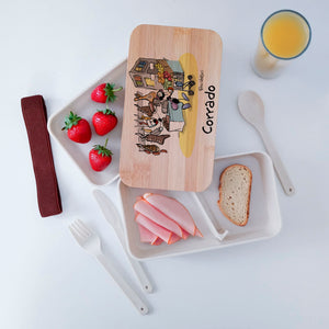 Scatola Porta Pranzo con coperchio in bambù e Posate Personalizzata soggetto "Macellaio"