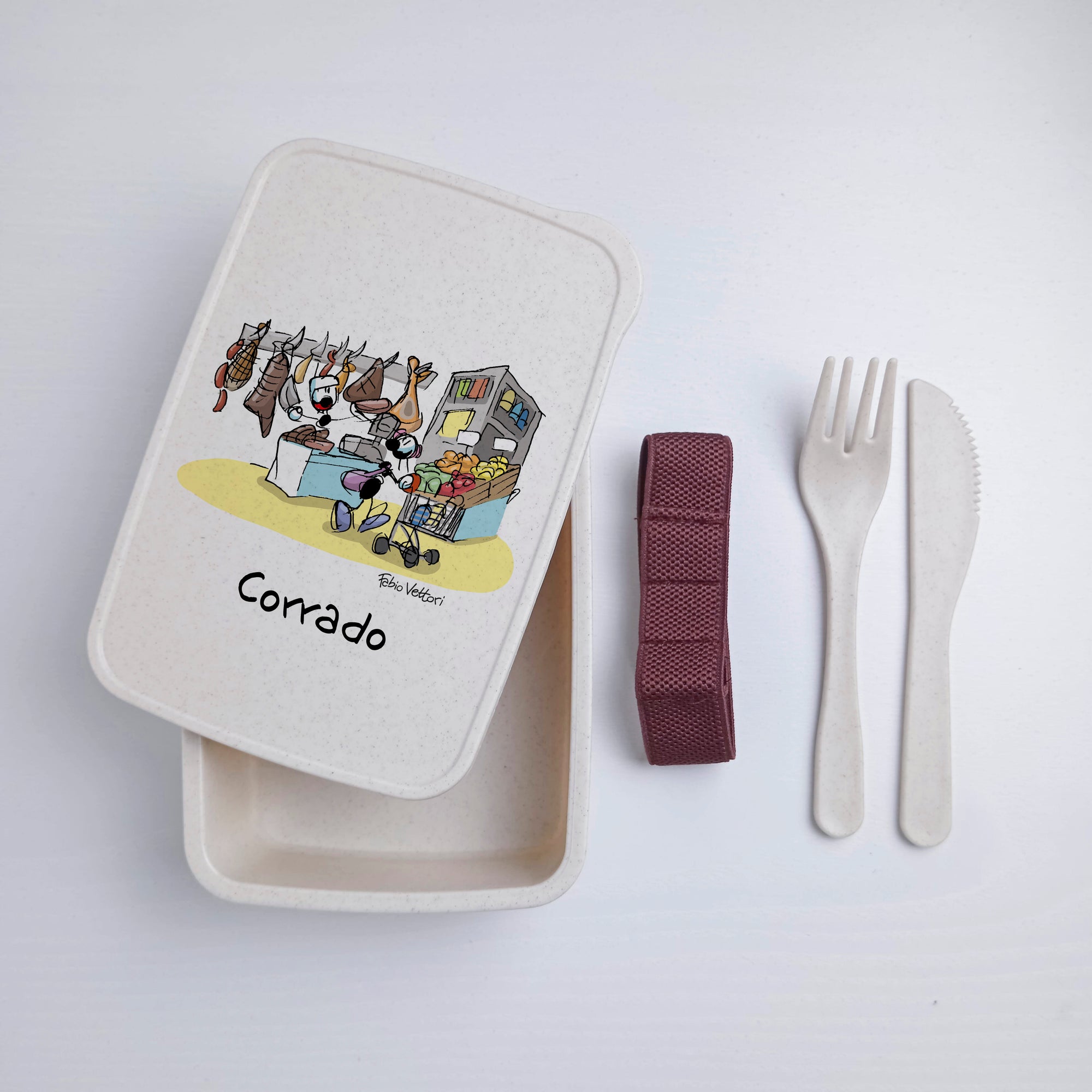 Lunch Box with Cutlery Holder Band Personalized "Butcher" Subject