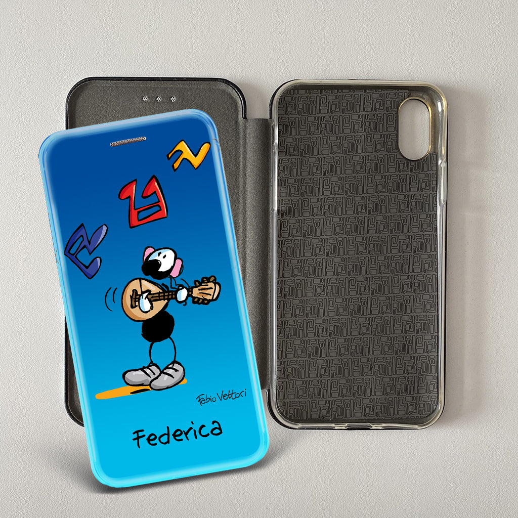 Cover artistica per Smartphone Personalizzata soggetto "Mandolino Femmina" modello con apertura "a Libro"