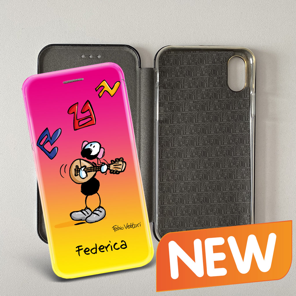 Cover artistica per Smartphone Personalizzata soggetto "Mandolino Femmina" modello con apertura "a Libro"