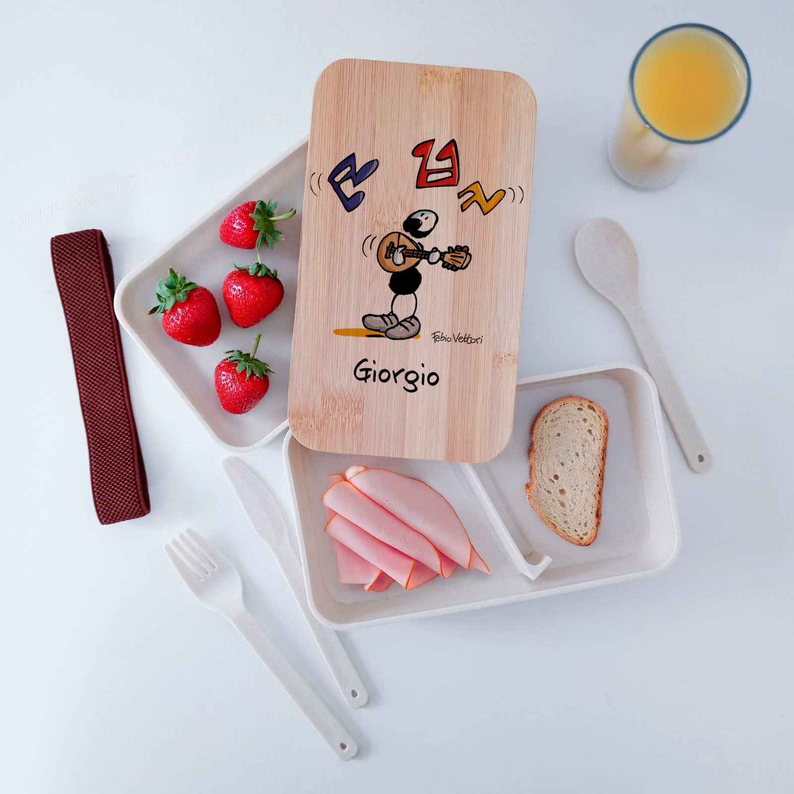 Lunch Box with Cutlery Holder Band Personalized "Mandolin" Theme