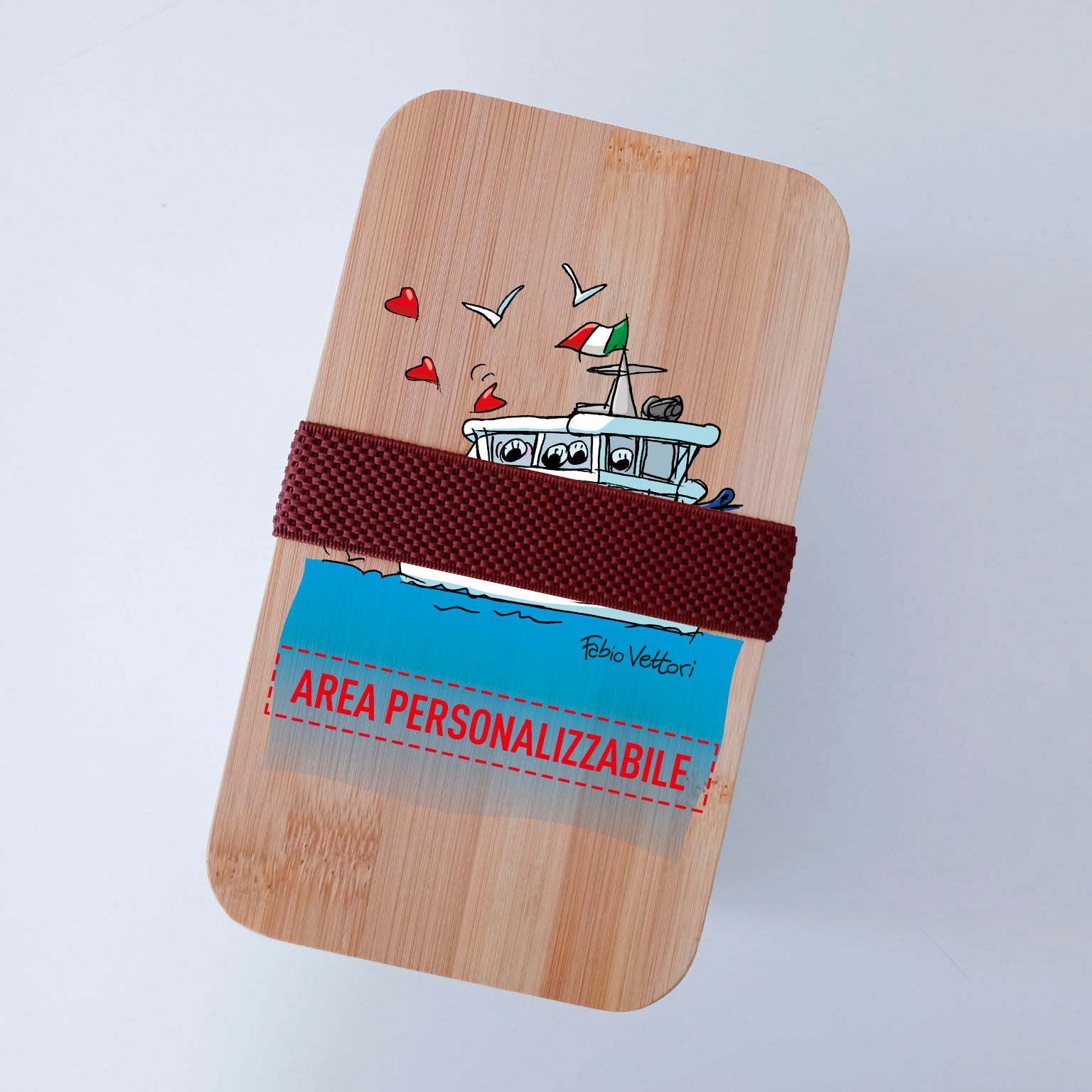 Scatola Porta Pranzo con coperchio in bambù e Posate Personalizzata soggetto "Marinaio"