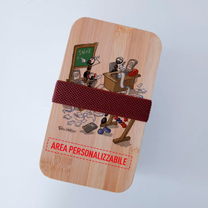 Scatola Porta Pranzo con coperchio in bambù e Posate Personalizzata soggetto "Matematici"