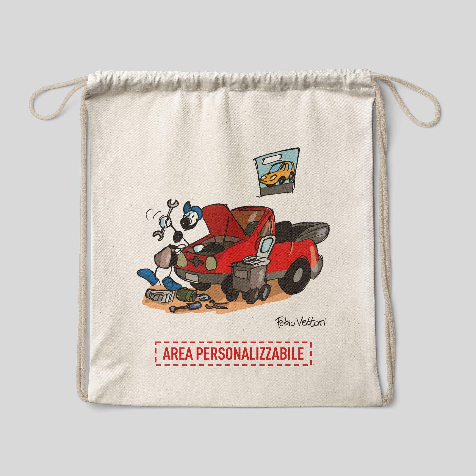 Sacca zaino personalizzata in cotone soggetto "Meccanico"