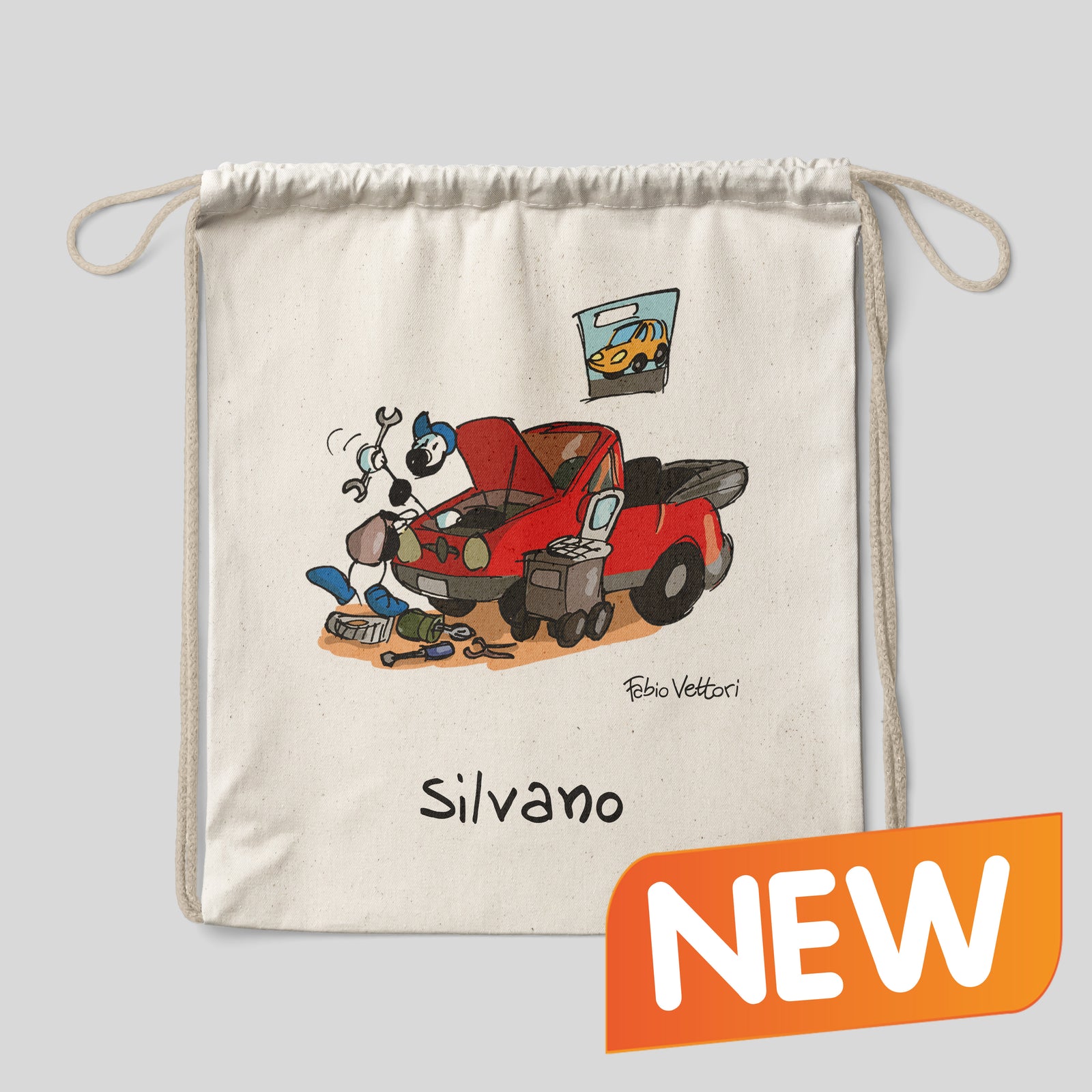Sacca zaino personalizzata in cotone soggetto "Meccanico"