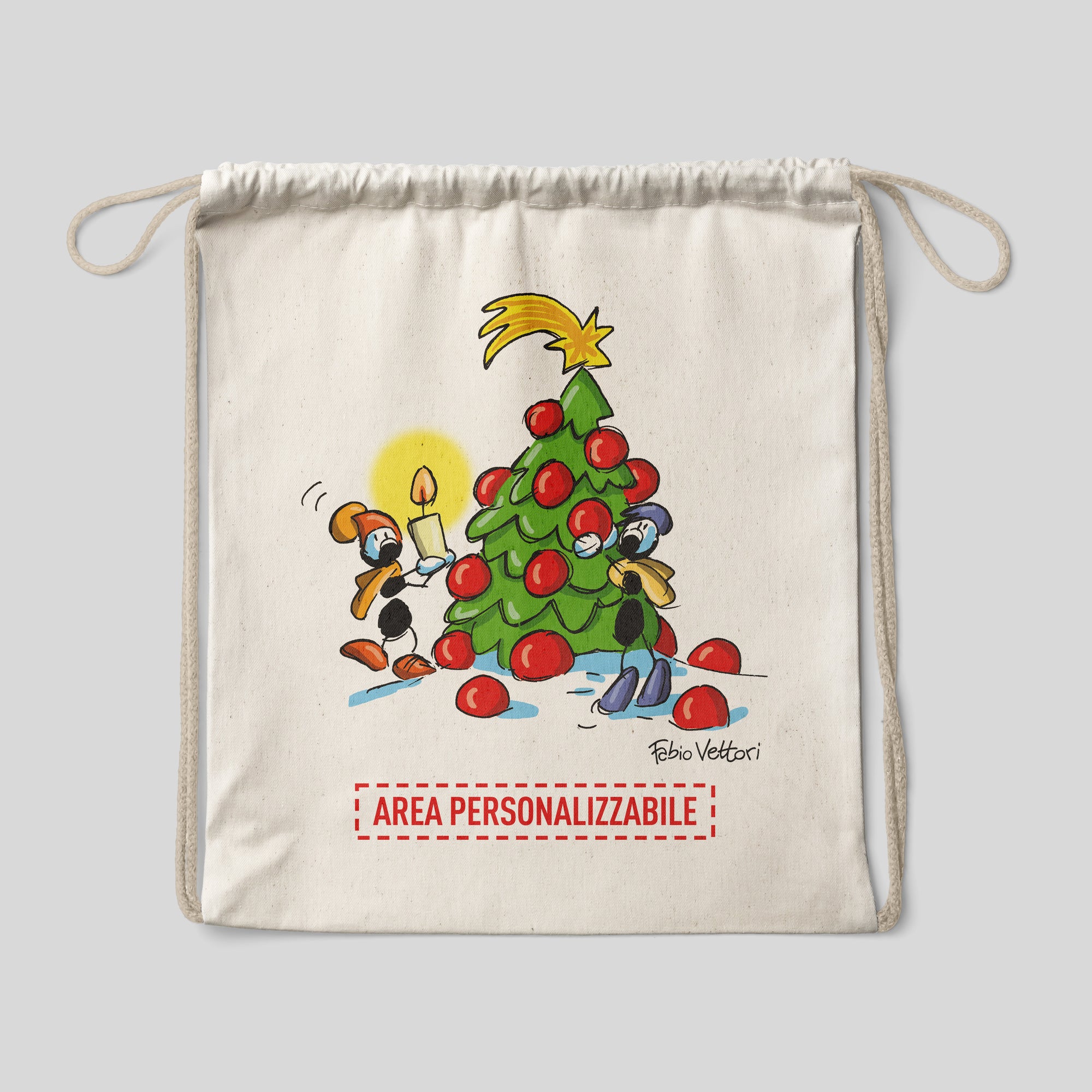 Personalized cotton backpack bag with "Merry Christmas" design