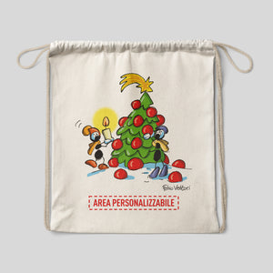 Personalized cotton backpack bag with "Merry Christmas" design