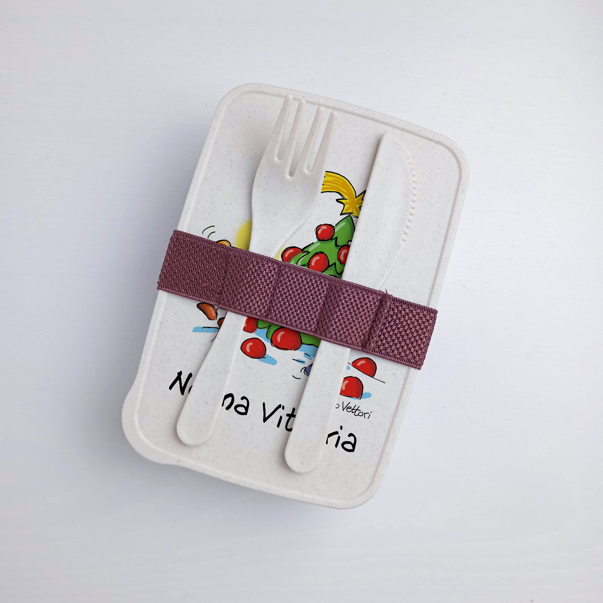 Scatola Porta Pranzo con Fascia Porta Posate Personalizzata soggetto "Merry Christmas"