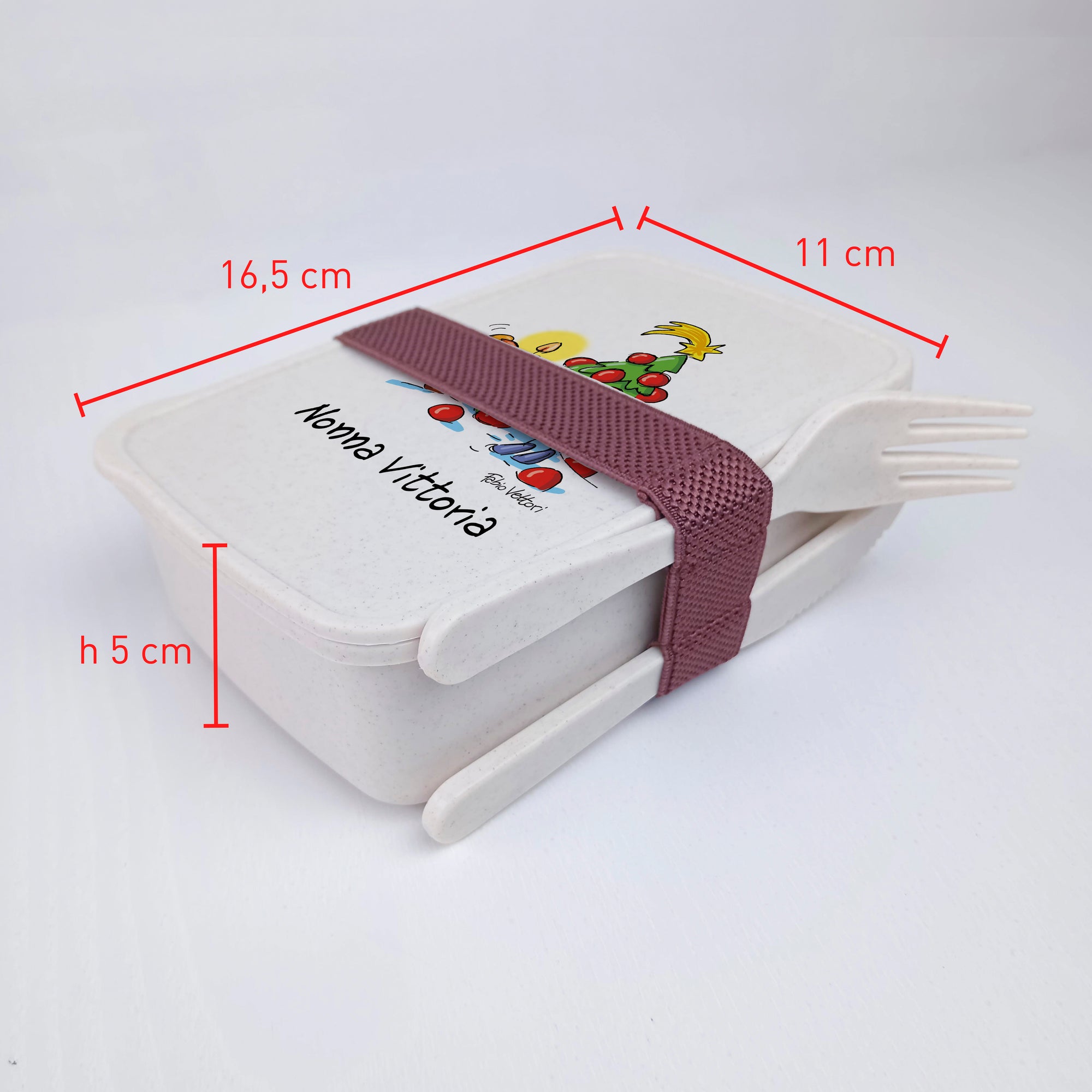 Scatola Porta Pranzo con Fascia Porta Posate Personalizzata soggetto "Merry Christmas"