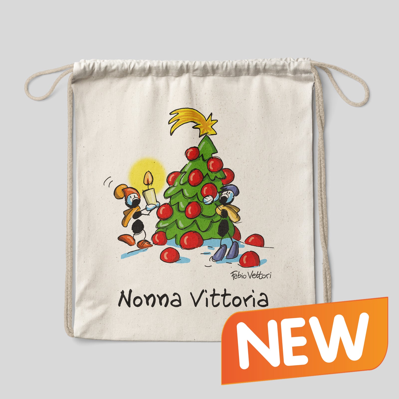 Sacca zaino personalizzata in cotone soggetto "Merry Christmas"