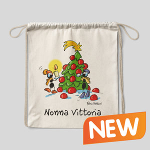 Personalized cotton backpack bag with "Merry Christmas" design