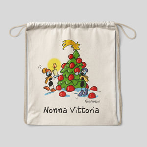 Personalized cotton backpack bag with "Merry Christmas" design
