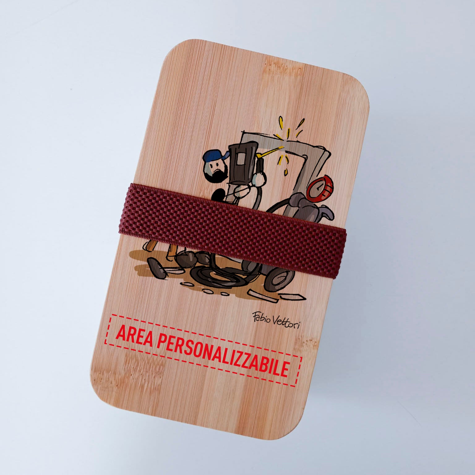 Scatola Porta Pranzo con coperchio in bambù e Posate Personalizzata soggetto "Metalmeccanico"