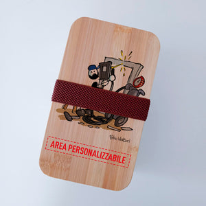 Scatola Porta Pranzo con coperchio in bambù e Posate Personalizzata soggetto "Metalmeccanico"