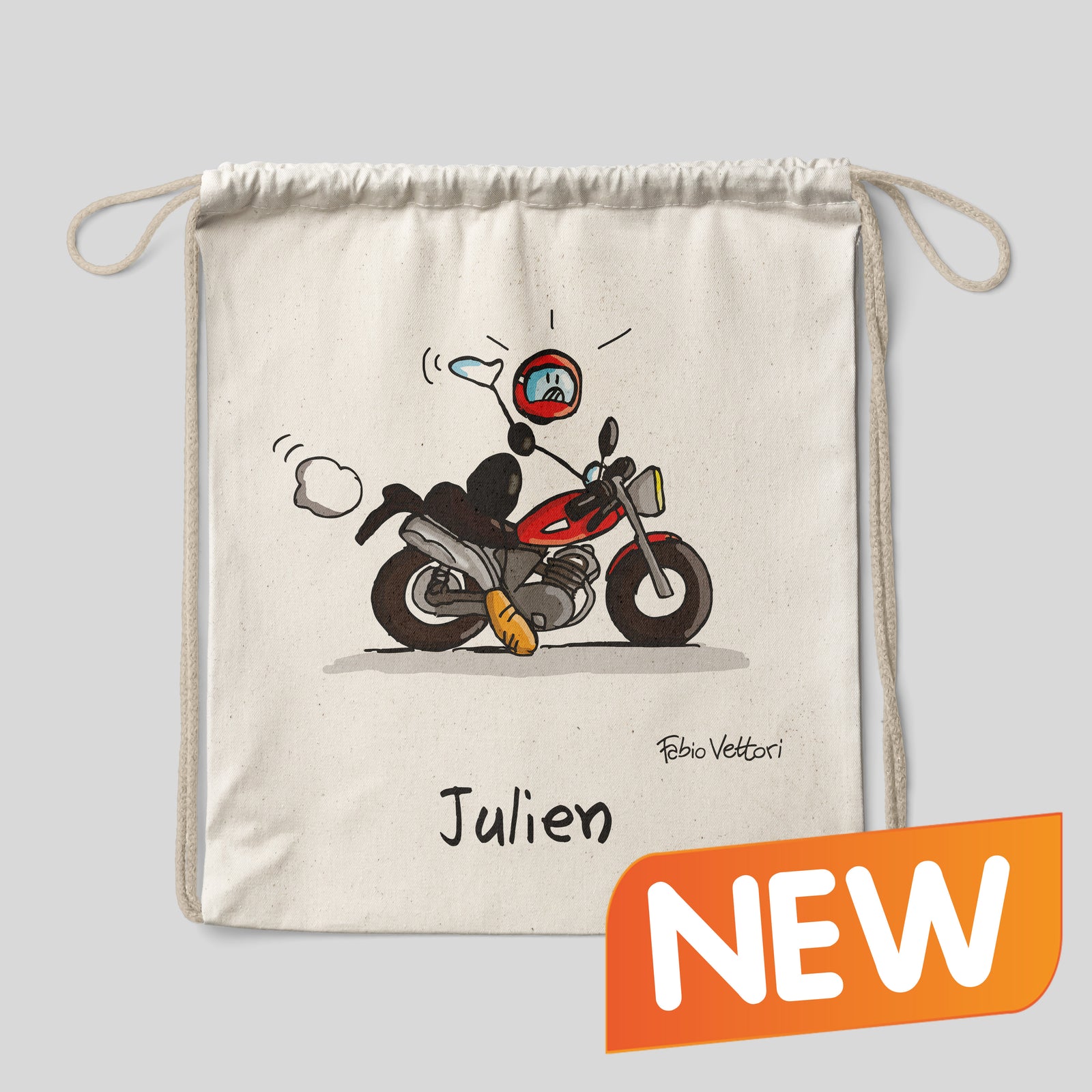 Sacca zaino personalizzata in cotone soggetto "Moto"