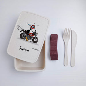 Scatola Porta Pranzo con Fascia Porta Posate Personalizzata soggetto "Moto"