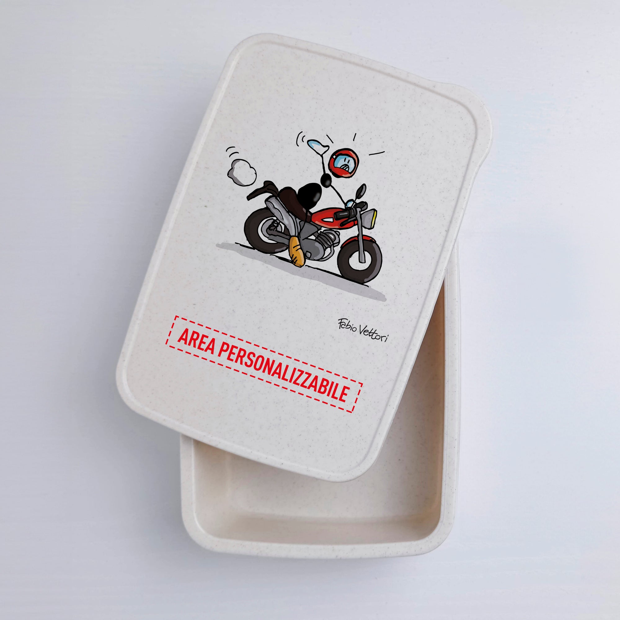 Scatola Porta Pranzo con Fascia Porta Posate Personalizzata soggetto "Moto"