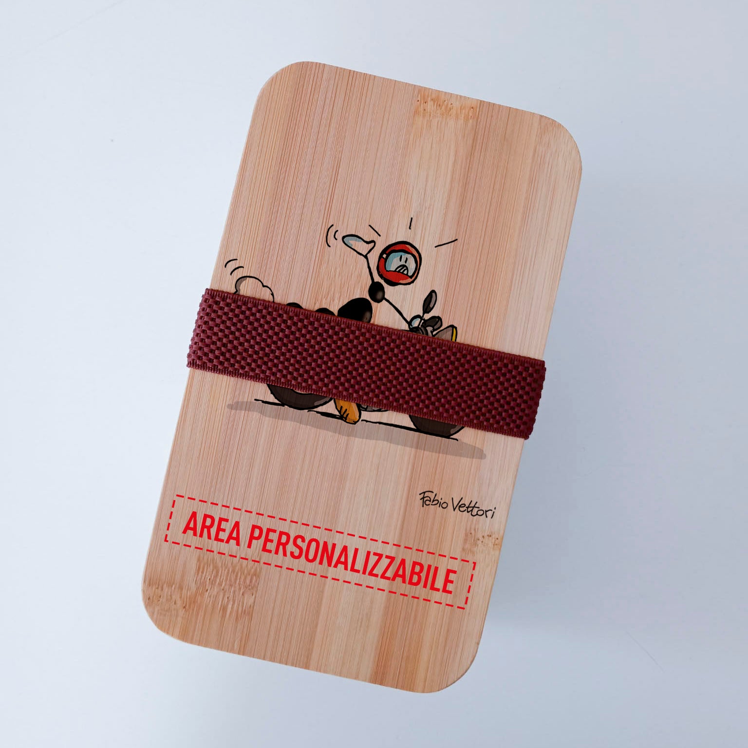 Scatola Porta Pranzo con coperchio in bambù e Posate Personalizzata soggetto "Moto"
