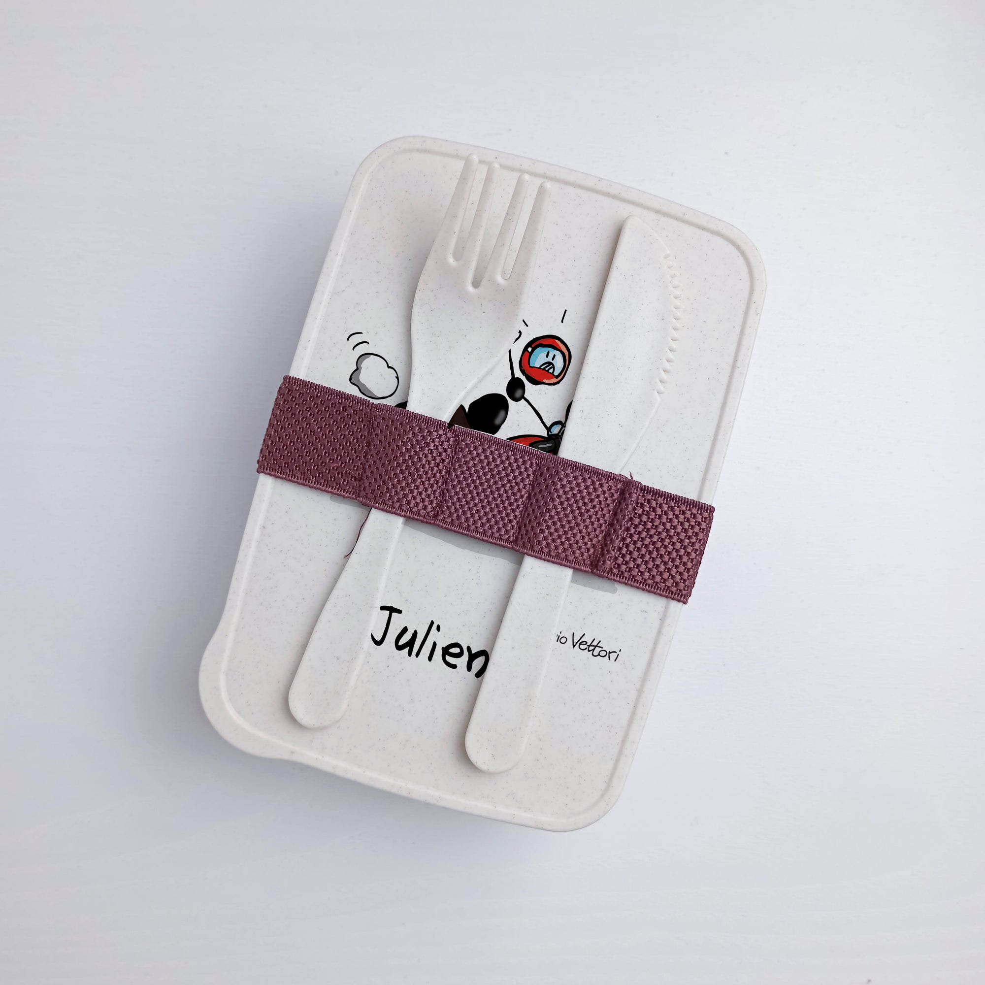 Scatola Porta Pranzo con Fascia Porta Posate Personalizzata soggetto "Moto"