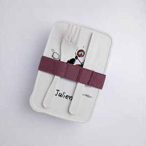 Scatola Porta Pranzo con Fascia Porta Posate Personalizzata soggetto "Moto"
